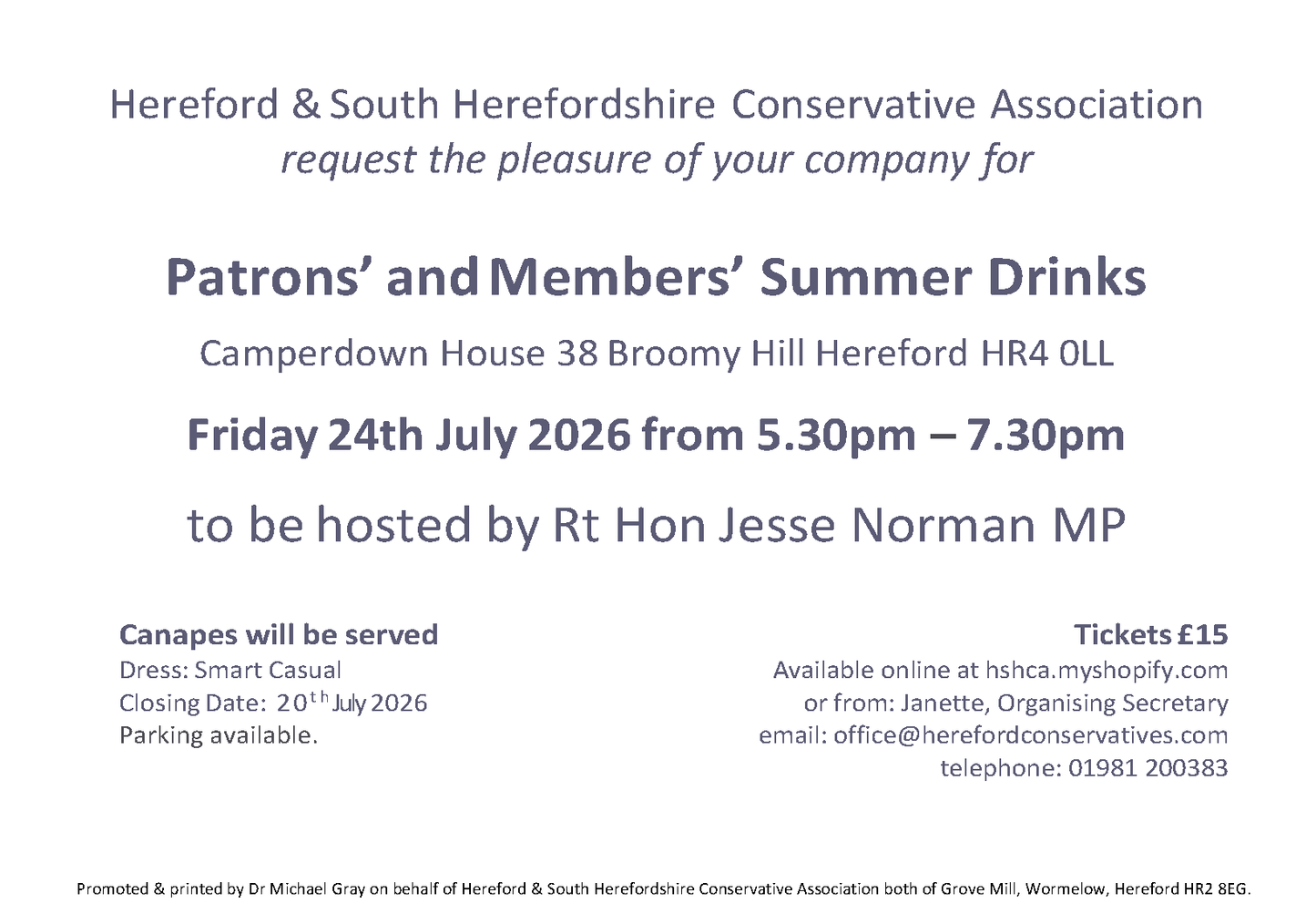 Patrons' and Members' Summer Drinks 2026